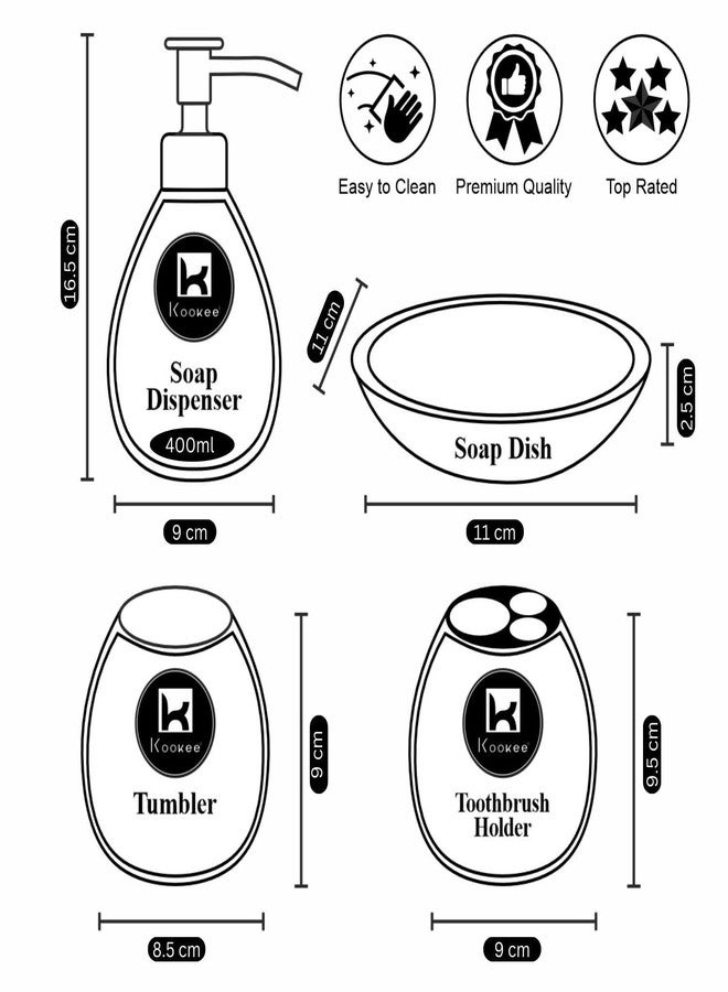 Kookee Ceramic Bathroom Set - Stylish 4 Piece Bath Accessories Kit with Soap Dispenser, Toothbrush Holder, Tumbler & Soap Dish - Modern & Designer Decor for Home & Guest Bathrooms, Silver (9751) - Image 5